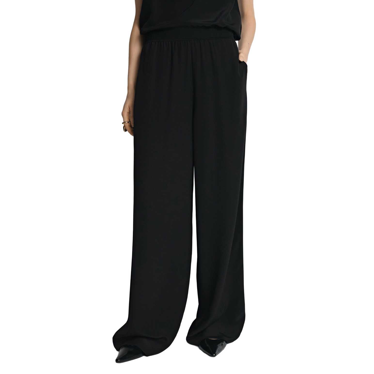 Veronika Maine Silk Rib Waist Wide Leg Pant